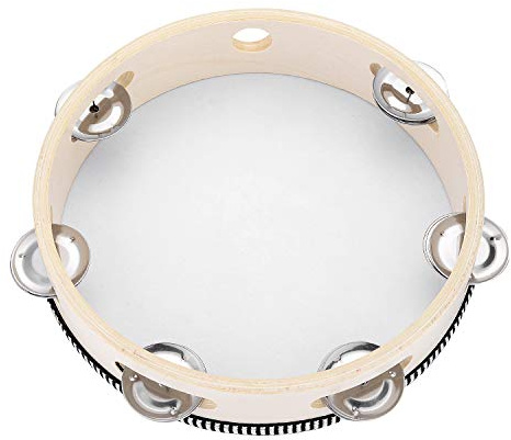 Tambourine for Church 8 inch Hand Held Drum Bell Birch Metal Jingles Percussion Musical Educational Drum Instrument for KTV Party Kids Games by Musfunny (8 inch)