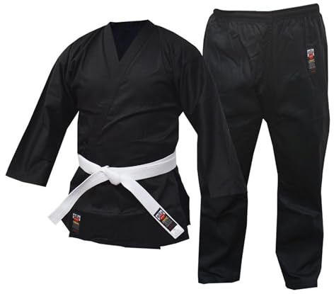 Cimac Karate Gi - Black - 220g Karate Suit, Student Training & Sparring Uniform for Kids & Adults, with Elasticated Waistband, Made of Lightweight Polycotton, Comes with a Belt, 160cm