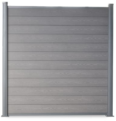 wpc sichtschutzzaun l sichtschutz zaun holz optik I Gartenzaun Komplettset Aluminiumpfosten I zum Einbetonieren I Grau (1x Feld mit 1x Pfosten, Pfosten zum Aufschrauben)