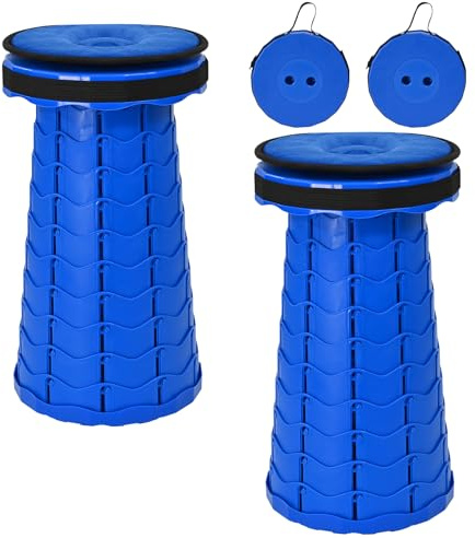 FXKS 2 PCS Tabouret télescopique réglable avec Coussin, Réglable en Hauteur Portable Tabouret Pliant, Charge de 400 LB, pour Camping, Randonnée, Pêche, Jardinage,Intérieur et Extérieur-Bleu Foncé