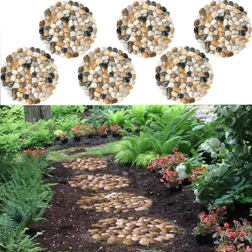 Garten-Trittsteine für den Außenbereich, rund, Flussstein, dekorativ, Natur, Fluss, Felsen für Landschaftsbau, Außenbereich, Gehweg, Terrasse, Hof, Garten, Weg, 22,9 cm, 6 Stück