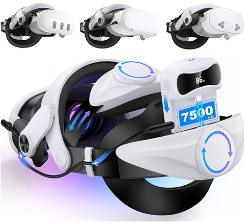 LED Digital Power Display 7500mAh Battery Head Strap for Meta Quest 3S/3/Meta Quest 2,VR Headset Elite Strap Replacement for Oculus Quest 3S/3/2 Accessories,All-Directional Adjustable Oculus Headstrap