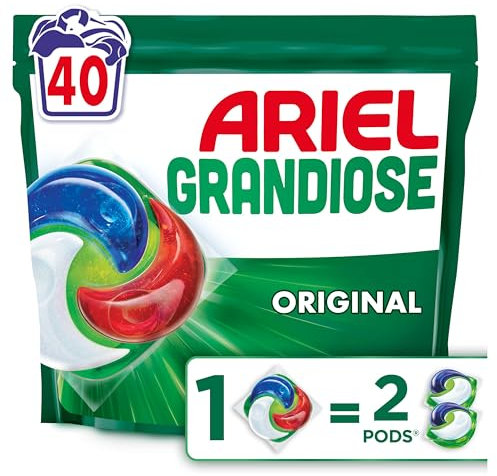 Ariel Grandiose PODS, Lessive Liquide En Capsules 40 Lavages, Original 2 X Action Détachante et Anti-Odeur