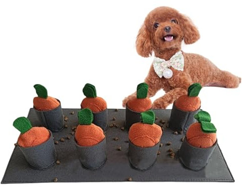 Schnüffelmatte für Hunde, Schnüffelmatte für Hunde - Karottenbeet Futtermatte für Hunde,Schnüffeldecke, Grabmatte mit 8 Plüschkarotten, interaktive Hundefütterungsunterlage für große, mittelgroße und