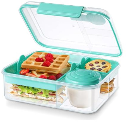 EASYLOCK 1650ML Bento Lunch Box with Compartments Salad Boxes for Lunch with Dressing Container Sandwich Box Bento Box for School Office Picnic (Green)