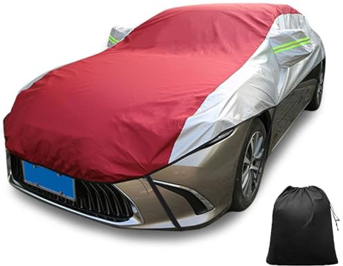 LinGKon Autoplane Gemacht Für Volkswagen Beetle Cabrio 2011-2019 Hälfte Halbgarage Autoabdeckung Wetterfest Allwetter Halbabdeckung Reflektierende wasserdichte mit Aufbewahrungstasche(Silver-Red)