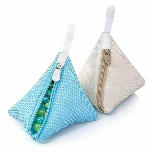 2 Pcs Mini Triangle Net Bags, Laundry Bag for Washing Machine (Cream+Blue)