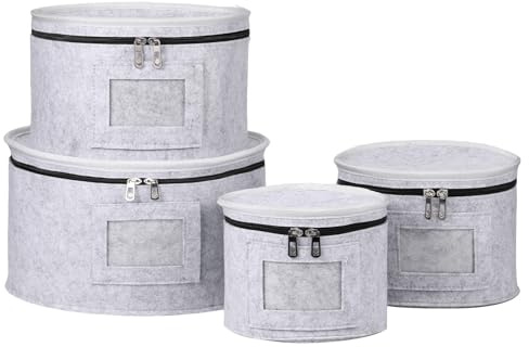 KTCINA 4Pcs Dinner Plate Storage Box Felt Quilted Dish Container Dinnerware Plate Organizer with 48Pcs Dividers Portable China Storage Container for Plates Bowls Transport Moving (4Pcs Grey)