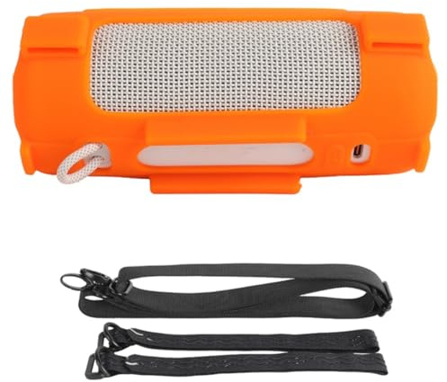 Custodia protettiva in silicone per JBL Grip, custodia morbida e flessibile da viaggio con tracolla staccabile e cinturino fisso per bicicletta (arancione)