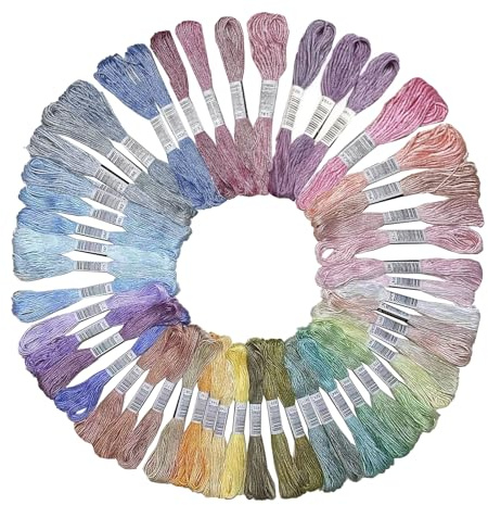 IBOPUXIU broderigarn, set om 50 färger, 8 meter pastellfärger vardera – perfekt för korsstygn, broderi, flätor, vänskapsarmband och armband – högkvalitativ broderitråd
