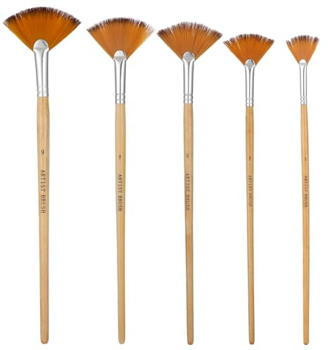 Lnngub 5 Stück Malen Pinsel Set, 5 Größen Nylon Fächerpinsel mit Langer Holzgriff Künstlerpinsel MalenPinsel Set zum Malen für Acrylmalerei, Aquarellmalerei, Ölmalerei (1/3/5/7/9#)
