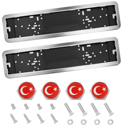 KUNIO Universal Kennzeichenhalter Nummernschildhalter Passt für alle Fahrzeuge ABS Wechsel Kennzeichenhalter Autozubehör Personalisierte Dekoration mit Nationalflagge Türkei Silber