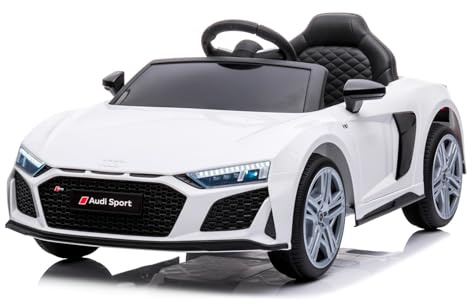 BRICOZONE Audi R8 Sport Auto Elettrica Per Bambini 12V Supercar Con Telecomando Parentale Sedile In Eco Pelle Motori 30W Luci LED MP3 USB Licenza Ufficiale (Bianco)