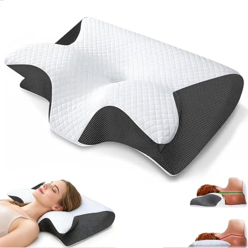ZGZFEIYU Curosleep Kissen, 2 IN 1 Ergonomisches OrthopäDisches Kissen Seladi Airflow Pro Nacken Therapiekissen Antischnarchkissen Schlafapnoe Kissen Nackenschmerzen Memory Foam Pillow (Schwarz)
