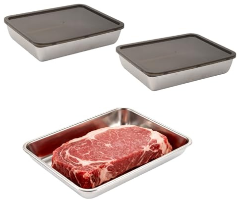 Rundago Set de 3 Recipientes de Acero Inoxidable 316L Premium, 25x20x5.5 cm, Tupper Hermético Rectangular para Alimentos, Fiambrera Grande Apta para Horno, Lavavajillas y Congelador