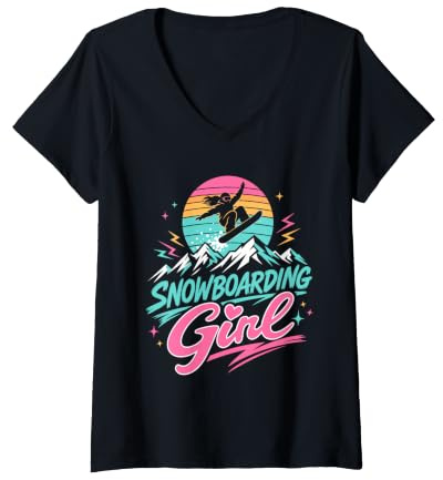 Women's Snowboarder Snowboarding Girl Girls Children Snowboard V-Neck T-Shirt