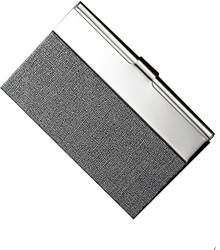 ToBeIT fodral visitkort ädel av PU-läder och rostfritt stål – metall visitkortsfodral/visitkortshållare 96 x 65 x 13 mm för män silver