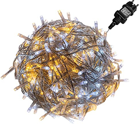 VOLTRONIC LED Lichterkette, IP44, Modell- und Farbwahl, 50 LEDs, Transparentes Kabel, kaltweiß/warmweiß