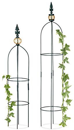 Relaxdays Rankhilfe, 2er Set, freistehend, Beet, Topfpflanzen, wetterfest, Kletterhilfe H: 99,5 cm & 80 cm, dunkelgrün