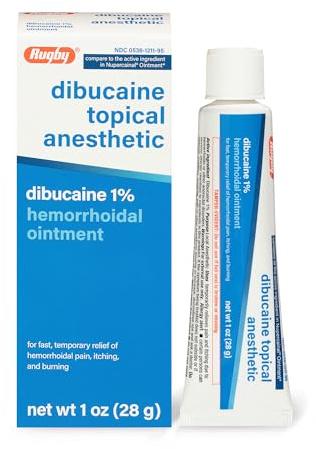 Rugby Dibucaine Topical Anesthetic 1% Hemorrhoid Ointment - Pain Relief Cream for Itching and Burning, Hemorrhoid Treatment, Anti Itch Cream 1 Oz (1 Pack)