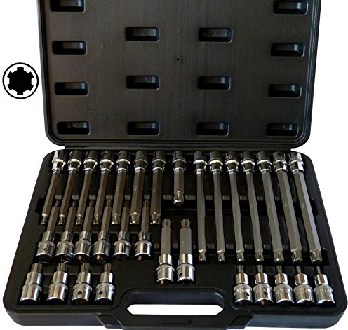Innen-Keilnut Steckschlüssel-Set M5-M14-32tlg. S2-Stahl Bitsatz mit +15 % Festigkeit - 55-200 mm Länge - 1/2 Antrieb - für Industrie & Werkstatt - PeTools