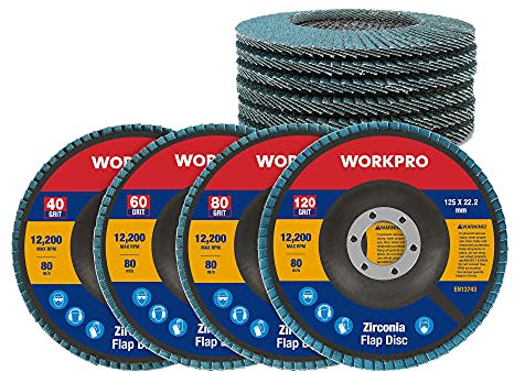 WORKPRO Disco Lamellare 10 Pezzi, Dischi Lamellari Ø125mm, Grana 40/60/80/120, Perfetto per Levigare, Rimuovere la Ruggine e Lucidare