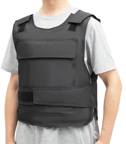 ROMYIX Gilet Anti-Poignard, Veste de Protection Sécurité Gilet Pare-Balles Tactique Réglable (Bretelles & Ceinture) + Gants & Sac de Rangement