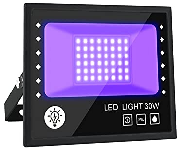 BOSITE LED-strålkastare med svart ljus, 30 W, UV, partystrålkastare, Blacklight, med kabel, IP66-vattentät, lampa för halloween, akvarium, konsert, fest och bar, neonfärger