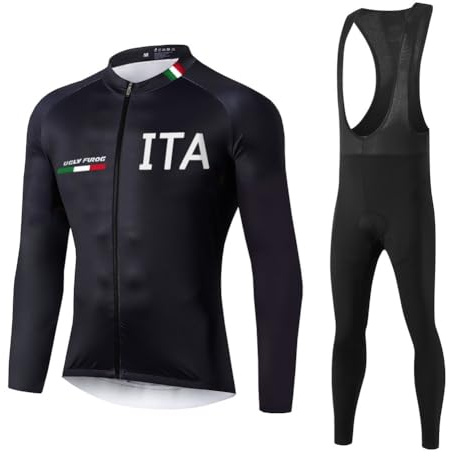UGLY FROG Completo Ciclismo Uomo, Maglia Ciclismo Maniche Lunghe + Pantaloni Ciclismo Lunghi Sapolette Ciclismo Professionale per MTB Ciclista Bici da Corsa Città