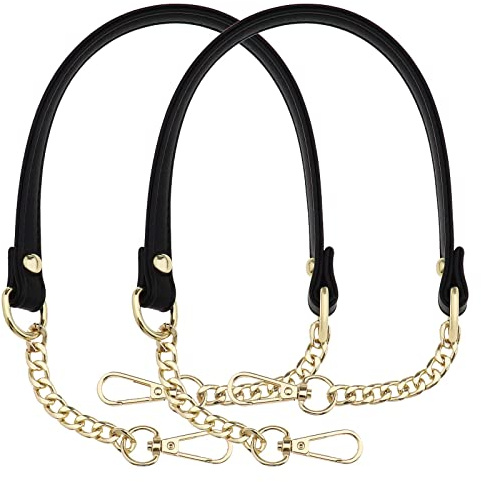 eMagTech 2 Stück Ersatz Handtasche Kettenriemen mit Schnallen für Handtasche Umhängetasche Umhängetasche Dekoration Kette Charms Tasche Zubehör PU Metall 120cm Schwarz Gold