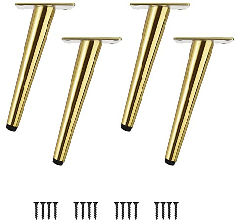 SIVIKIO Möbelfüße 4 Stück Möbelbeine Kegel Schräg/Vertikale Möbelfüße Edelstahl mit rutschfeste Gummibasis DIY für TV-Schrank Bett Sofa Badschrank (Höhe-25CM (10), Messing-Schräg)