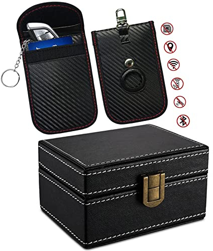 FOVNOT Faraday Box für Autoschlüssel, RFID-Box für Autoschlüssel, Diebstahlschutz, Autoschlüsselbox, Signalblockierbox, Schlüsselanhänger, RFID-Signalblockiertasche, mit Airtag-Abdeckung