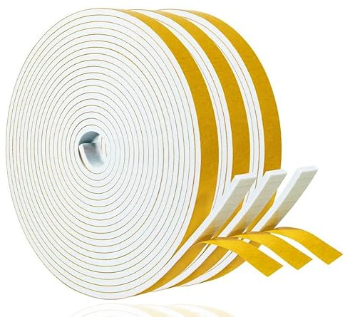 Dichtungsband Selbstklebend für Türen Fensterdichtung 12mm(B) x 3mm(D)/15m(L) Schaumstoff Klebeband Gummidichtung Gegen Kalte Zugluft/Anti-Kollision/Schalldichter/Wasserdichter/Staubdicht Weiß