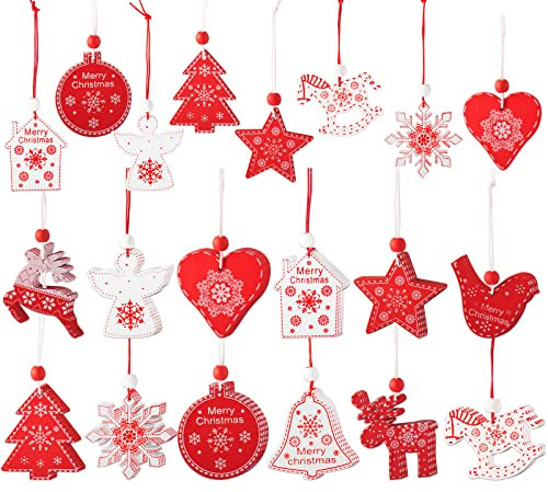 Gudotra 36 Pezzi Addobbi per Albero Natale Legno di Ornamenti Decorazioni Natalizie
