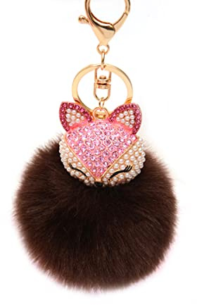 SOIMISS Flauschiger Ball Schlüsselanhänger mit Strass Fuchs Schlüsselanhänger Grüner Pom Pom Schlüsselanhänger für Damen Bag Car Anhänger