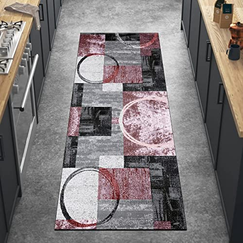 Ymural Modern Teppichläufer Flur Lang rutschfest Meterware 120x600CM Rosa Küchen Gestreift Teppichläufer Waschbar Kurzflor Küchenläufer Polyester Korridor Schlafzimmer, Anpassbar