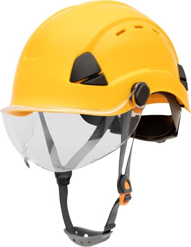 Honeywell Fibre Metal Safety Helmet with Visor, Hard Hat for Construction, Vented, Yellow, FSH11002E