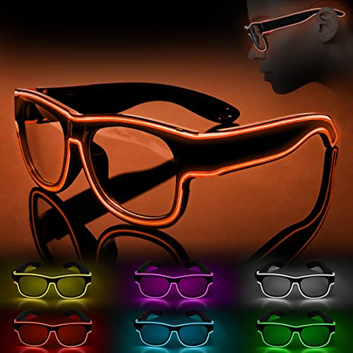 Ainiv Occhiali luminosi, Occhiali luminosi, Occhiali da festa Wireless El Wire Neon Rave Occhiali Costumi per feste, EDM, Natale(Arancia) (Cavo USB Incluso)