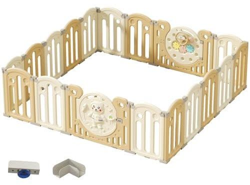 Gcarebb Laufstall Baby Faltbar mit Krabbelmatte für Babys, Baby Laufgitter mit Kindersicherung, Verstellbare Form, Faltbar für Die Lagerung, Anti-Rutsch-Einstellungen (14 16 18 Paneele)