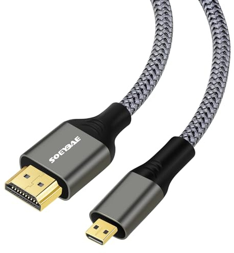 SOEYBAE Cable Micro HDMI a HDMI 3M,4K 60hz Alta Velocidad, Soporte Ethernet,3D, ARC,Compatible Cámara, Tablet, TV, PC