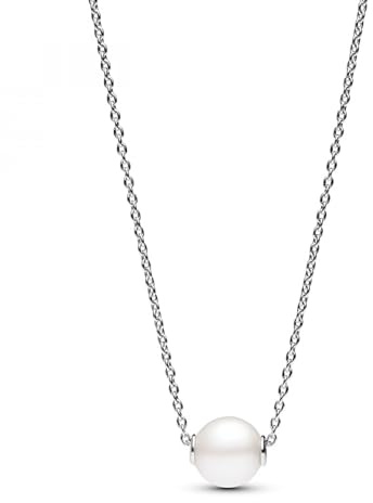 PANDORA Timeless Behandelte Süßwasserzuchtperle Collier-Halskette aus Sterling Silber mit Zirkonia Steinen, Größe 45cm, 393167C01-45