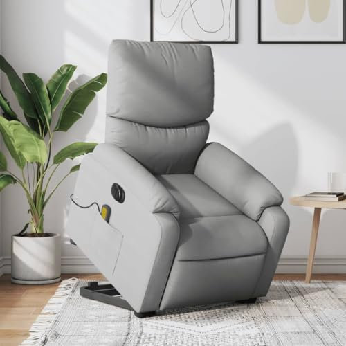 Homgoday Elektrischer Massagesessel mit Aufstehhilfe Fernsehsessel Aufstehsessel Elektrisch Verstellbar Sessel Massagesessel mit Liegefunktion Relaxsessel TV Sessel Wohnzimmer Hellgrau Stoff