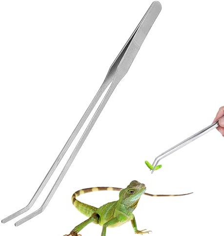 1Pcs Aquarium Tweezers Silver Curved Long Tweezers 10.2IN Stainless Steel Feeding Tongs with Anti-Slip Handle Design Reptile Feeding Tongs for Aquatic Fish Tank Plants Reptiles Lizards