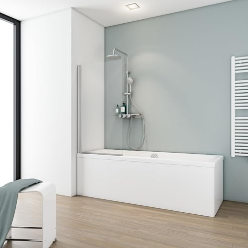 Schulte pare baignoire 70x130 aspect chromé réversible verre 5 mm pivotant | paroi pivotante rabattable à 180° réglage 69.5-70.5 verre trempé