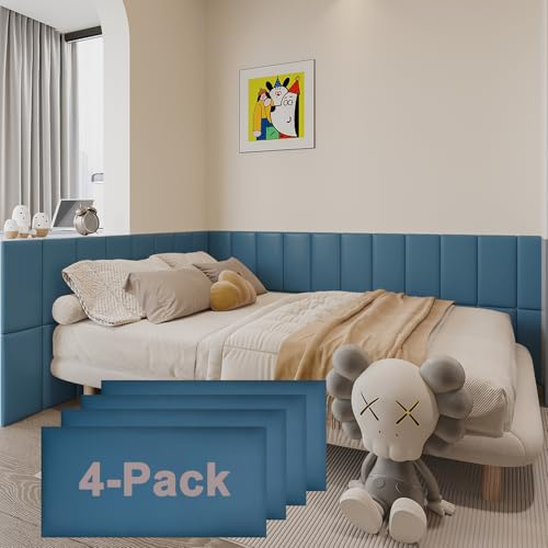 YU LI 3DH 3D Anti-Collision Wall Padding for Kids Self-Adhesive 4PCS Blue headboard Panels for Wall Peel and Stick headboard
