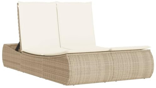vidaXL Sonnenliege, Doppelliege mit Auflagen, Gartenliege Verstellbare Rückenlehne, Relaxliege Liege Gartenmöbel, Beige Poly Rattan