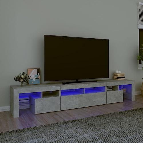 IKAYAA TV Schrank mit led TV Schrank 200cm lang TV lowboard TV Board Holz Fernseher Tisch modern TV Tisch TV Board Fernsehschrank für das Wohnzimmer -Betongrau-230 x 36.5 x 40 cm