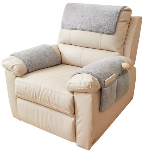 QSZTJJ Sofa Armlehnenbezüge, Sesselschoner Sesselauflage, Fernsehsessel Schutzbezug Anti-Rutsch, Sesselauflage mit Armlehnen und Taschen für Zuhause mit Kindern und Haustieren Hund (Grau,2 Sitzer)