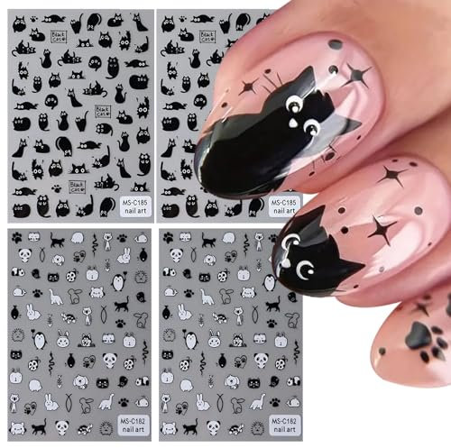 Mrltau 4 Blätter Katze Nagelsticker, Nagelsticker Selbstklebend, Nail Art, Nagel Stickers, Nageltattoos, Nail Stickers, Nagelsticker Kinder, Halloween Nagelsticker