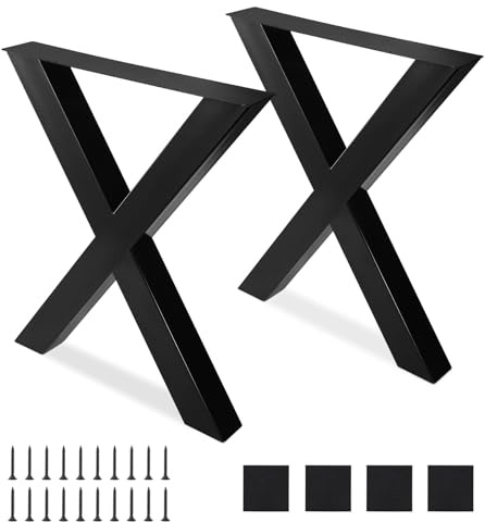 OPULENTHOME Tischbeine Metall Schwarz, 2 Stück Tischkufen X Form, 72x60 cm, Industrial Tischbeine mit Schrauben für Schreibtisch Stizbank Esstisch